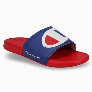 NWT Champion Super Slide Logo Comfort Sandals Red Blue